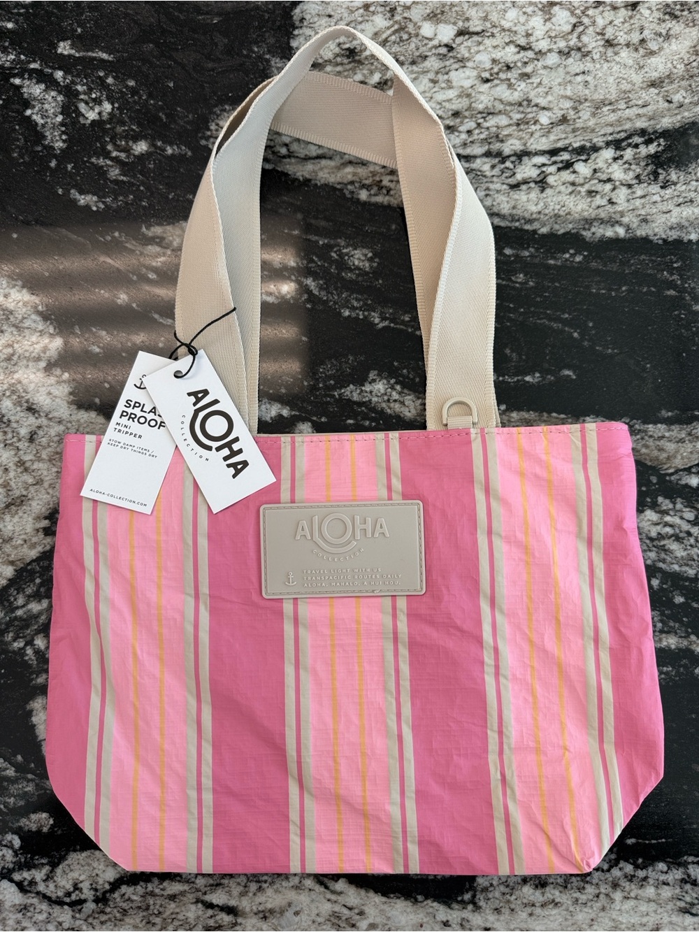 ALOHA Collection Mini Tripper Pink Striped Tote with Cream Straps